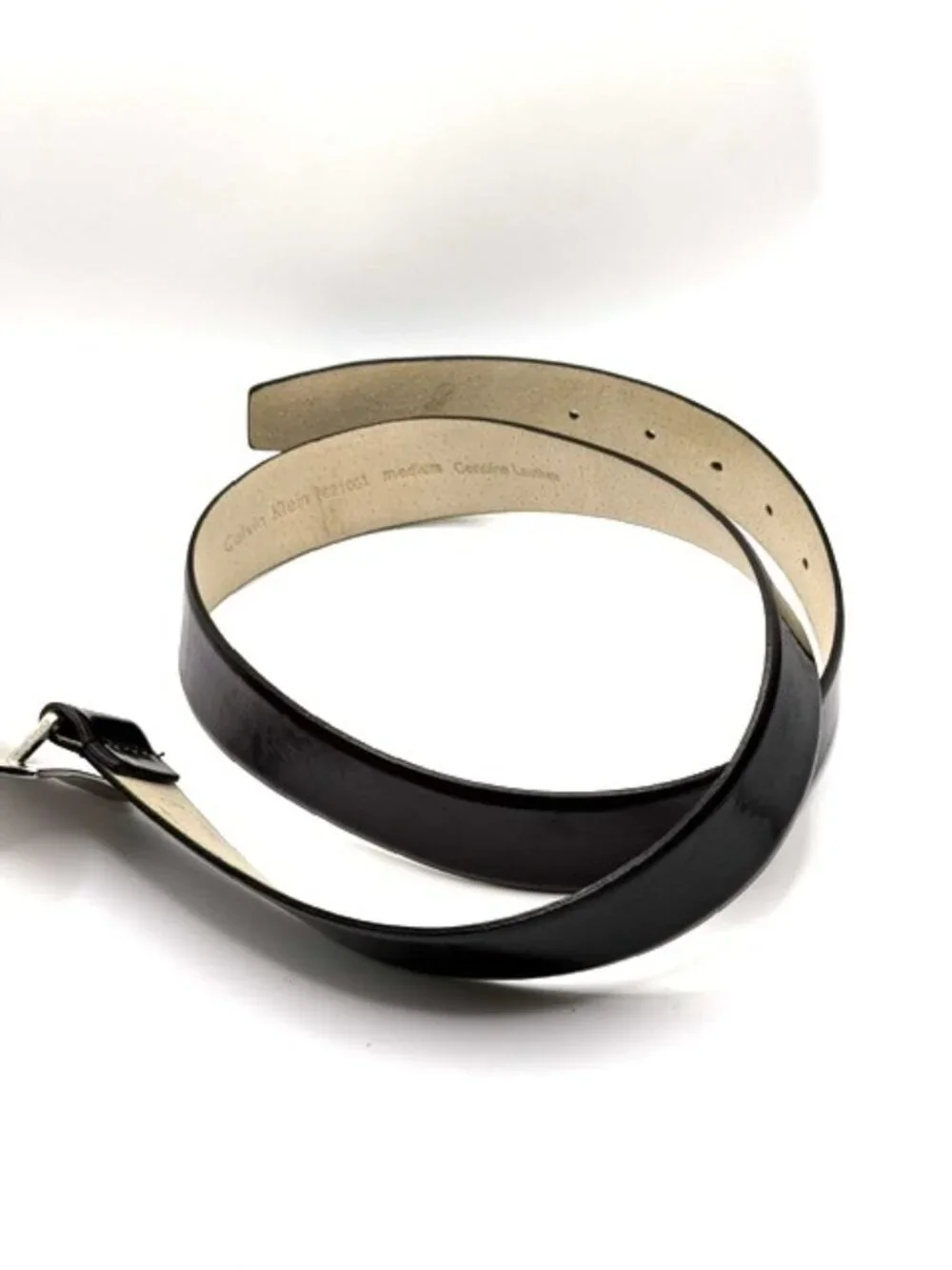 Calvin Klein Black Genuine Leather Belt Abstract Silver Buckle Medium